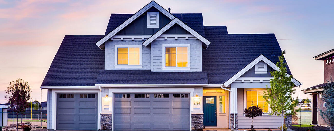 Large family home at sunset