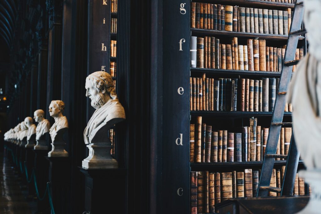 Row of busts inside a law library